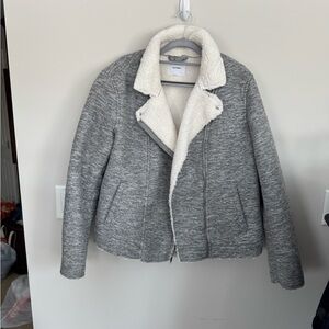Old Navy Gray Knit Faux-Sherpa Lined Moto Jacket